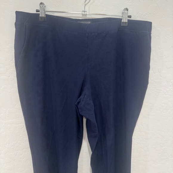 Eileen Fisher Pants Women Large Navy Blue Casual Lagenlook Elastic Waist Capsule - Picture 2 of 6